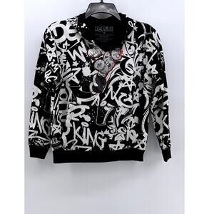 POPEYE Kids' Black-White Graffiti Print Pullover Hooded Sweater SZ M